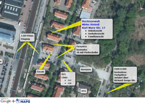Übersicht der Parkplätze rund um die Kanzlei
