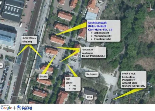 Übersicht der Parkplätze rund um die Kanzlei